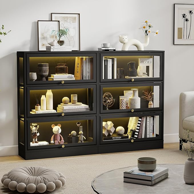 Display Cabinet with Acrylic Glass Doors, 3-Tiers Curio Cabinet with LED