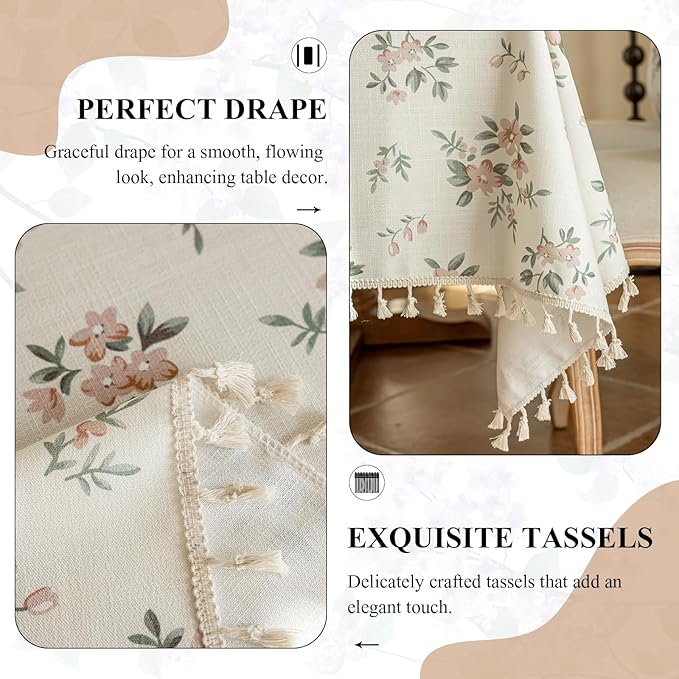 VClife Shabby Chic Pink White Floral Printed Tablecloth