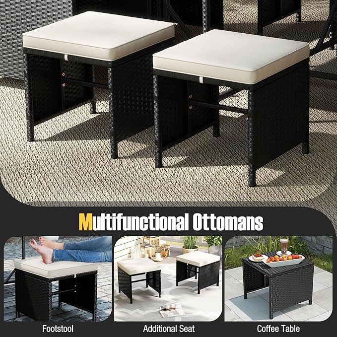 Tangkula 9 Piece Patio Dining Set, Rattan Chairs