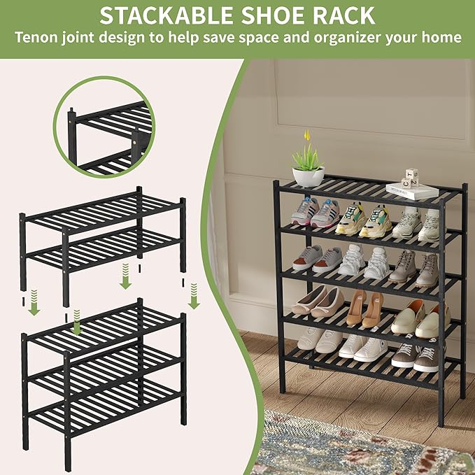 ROMGUAR CRAFT 2 Tier Bamboo Shoe Rack