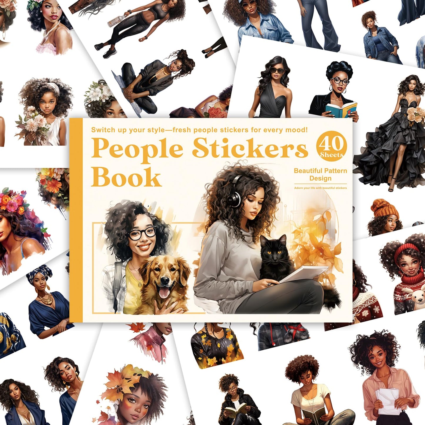Bomichi Black Girl Sticker Book, 40 Sheets 283 Pcs Journaling Scrapbooking Stickers for Journaling Scrapbooking Bullet Journals Planners Letter Card Making Collage Art Crafts Water Bottle