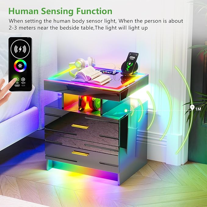 HNEBC LED Nightstand Set of 2