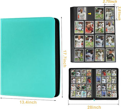 16 Pocket Ringless Side Loading Trading Card Binder, 1024 Cards PU Fixed Page Zipper Card Album for TCG Sports Game Cards, Not Fit Top Loaders(Lake Blue)