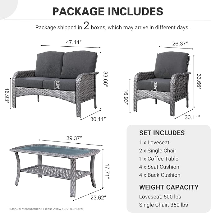 ovios 4-Piece Patio Furniture Set, Outdoor Wicker Sofa
