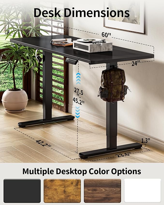 BIZUM Electric Standing Desk 60 x 24 Inch Computer Desk-Gaming Desk Black Home
