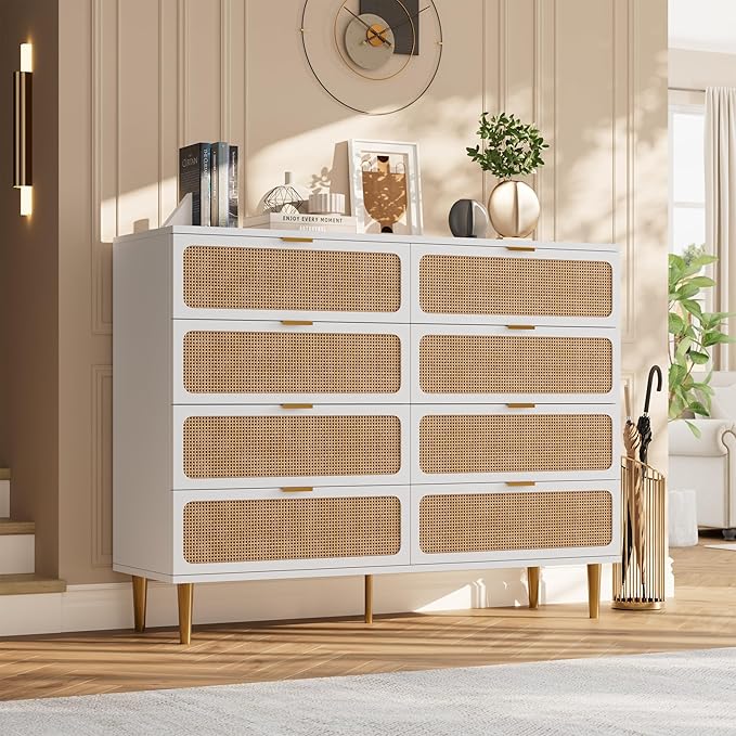 GarveeHome Rattan 8 Drawer Dressers