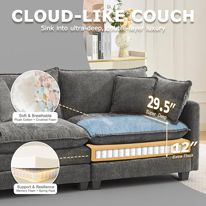 78" Modular Sectional Sofa, Cloud Couch Loveseat Sofa, Deep Seat Washable