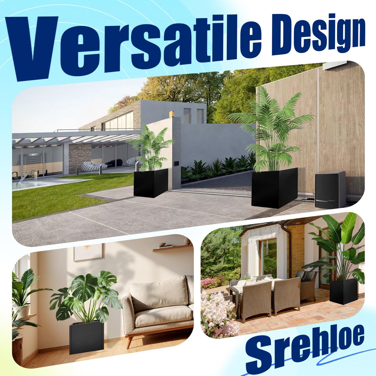 Srehloe Metal Planter Box for Outdoor Plants 16" x 16" x 16" Large Square Planter Cube Steel Heavy Duty Flower Pot with Insert Shelf and Drainage Holes Suitable for Patio Yard Garden Porch Hotel