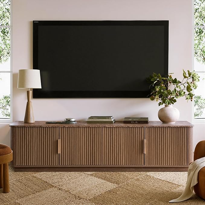 win2win 67" TV Stand for 80 Inch TV, Mid Century Modern Fluted Entertainment