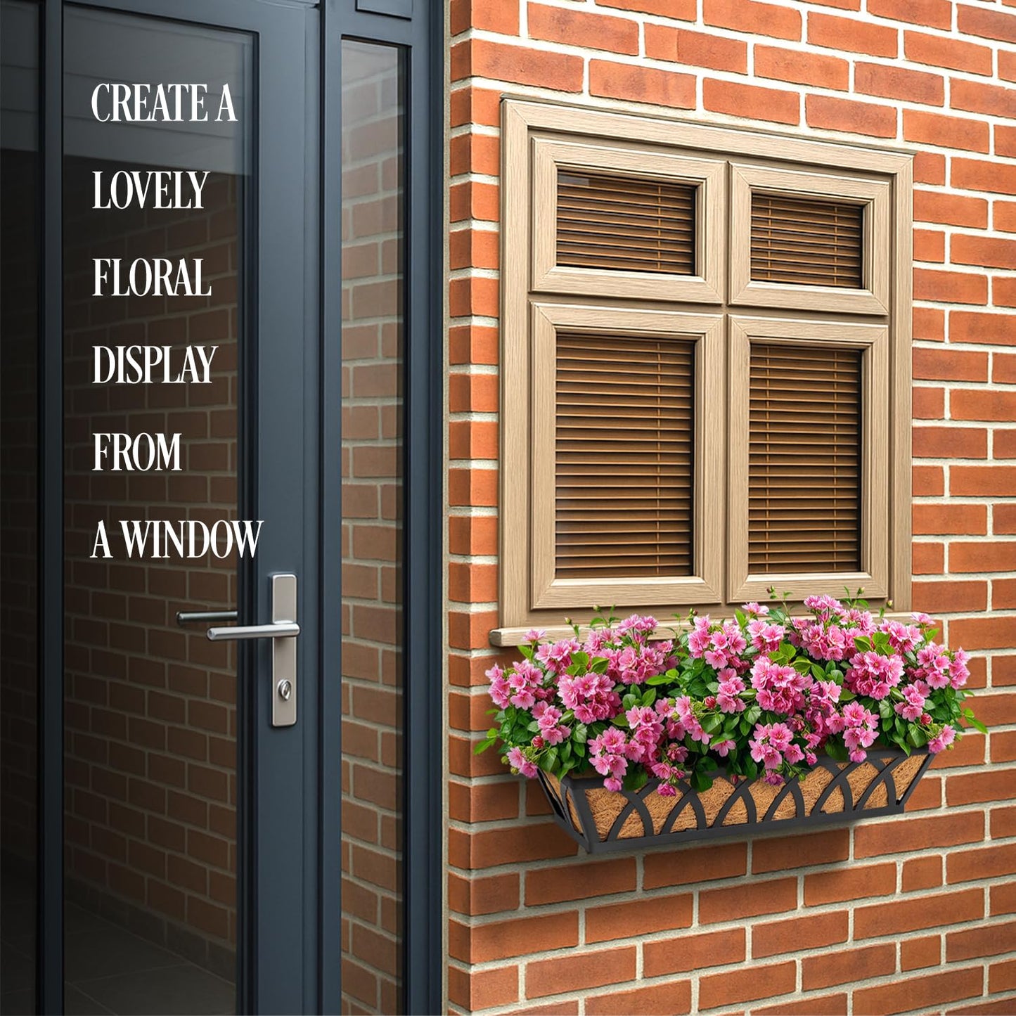 BTRAM 36IN Window Box Railing with Adjustable Brackets, Hanging Flower Planter Basket with Coco Liner for Outdoor Balcony Porch Fence Patio (Black - Set 2)