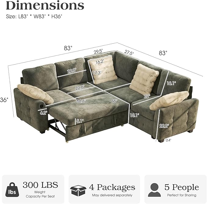 Ihanherry L-Shaped Sectional Sofa Bed
