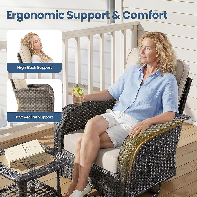 Weaxty Outdoor Swivel Rocker Patio Chairs, 3 Pieces Patio Furniture Set