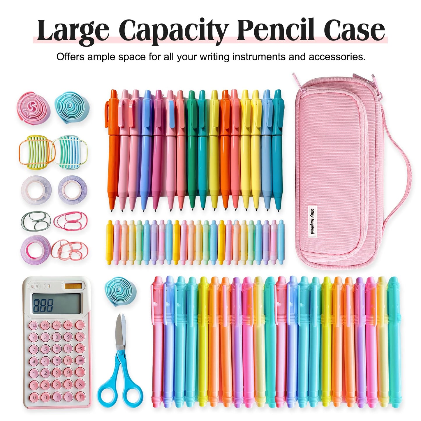 Ralnitote Large Pencil Case for Girls and Boys, Aesthetic Pencil Case Organizer with Handle, Cute Pencil Pouch for School & Office Supplies-Pink