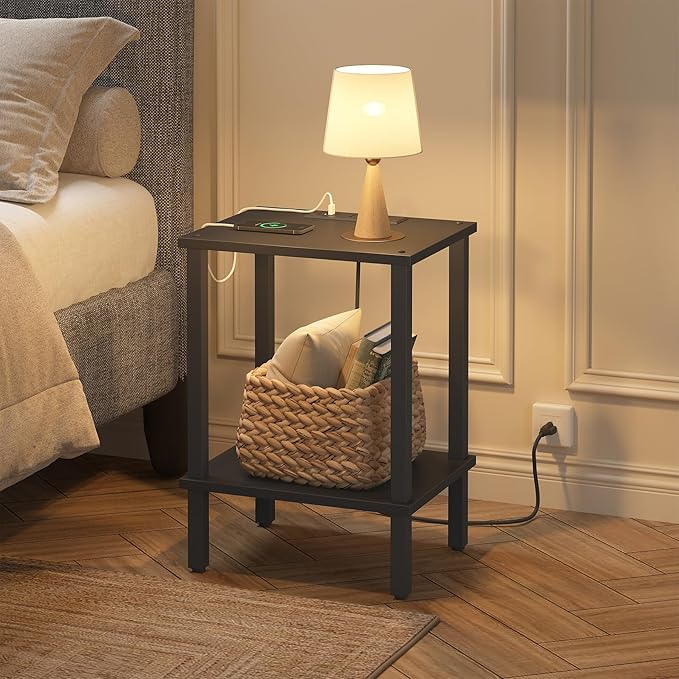 TUTOTAK End Table with Charging Station, Side Table with USB Ports and Outlets