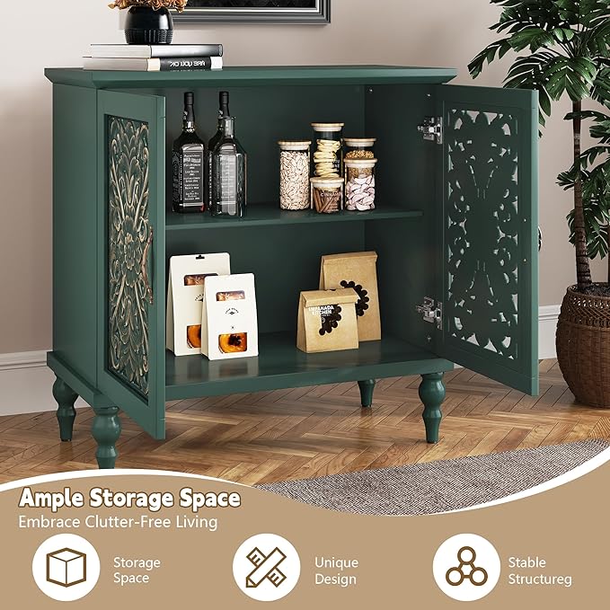 ARTPOWER Accent Cabinet with 2 Doors, Vintage Carved Wood Storage Cabinet