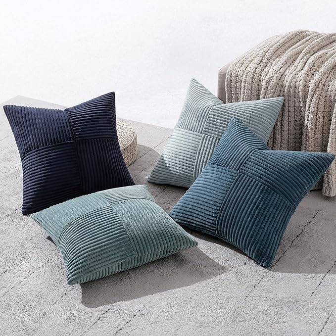 MIULEE Dusty Blue Navy Farmhouse Throw Pillow Covers 20x20 Inch Set of 4 Boho