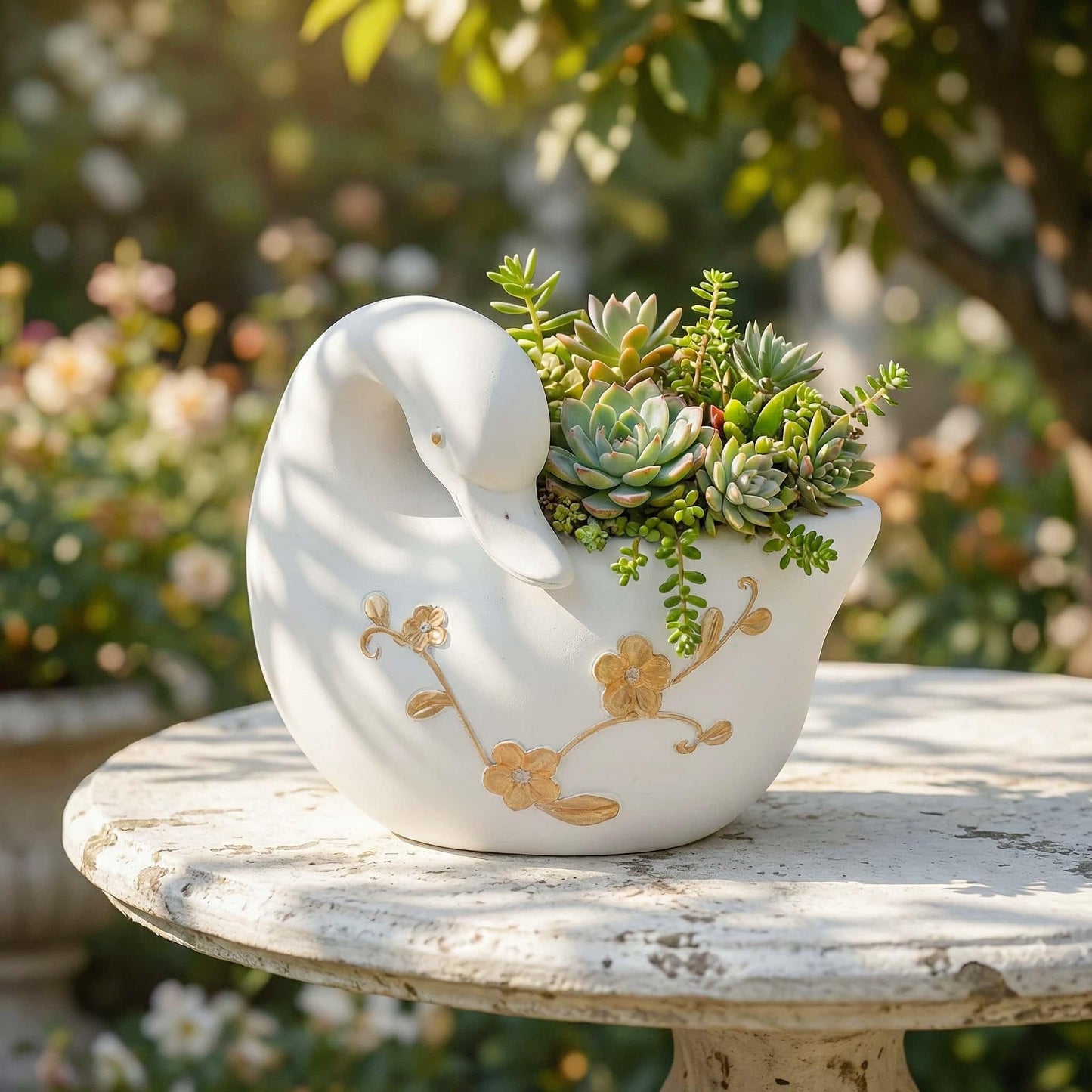 Euiroet Swan Flower Pot - Unique Resin Sculpture, Enchanting Decorative Garden Planter, Elegant Swan Vase for Succulents & Air Plants, Indoor/Outdoor Use, Durable & Whimsical Design (White)