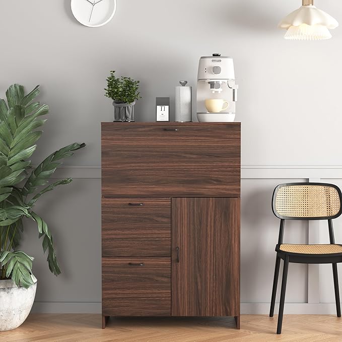 Foldable Desk Cabinet with Storage Drawers & Shelves