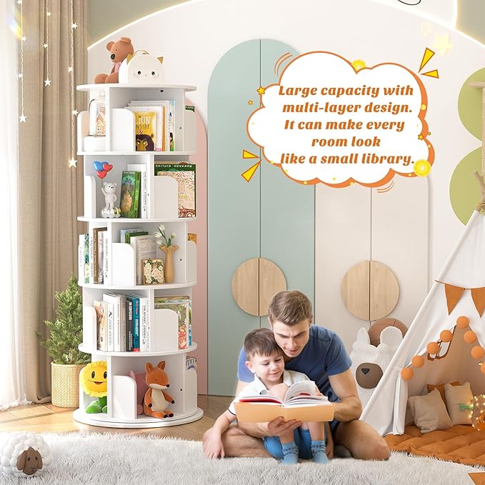 Aheaplus Rotating Bookshelf, 360 Display Wood Spinning Bookshelf Tower