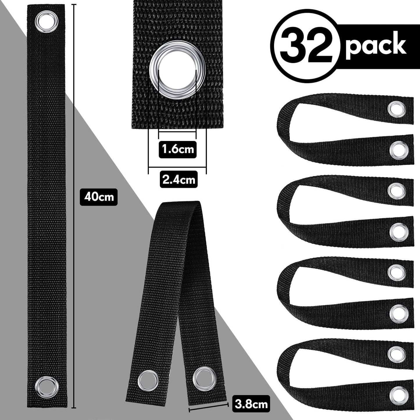 32 Pieces 15.74 Inches Tree Straps for Staking with Grommet Heavy Duty Tree and Plant Supports Stakes for Guying Staking Newly Planted Sapling Straight and Hurricane Protection (Black)