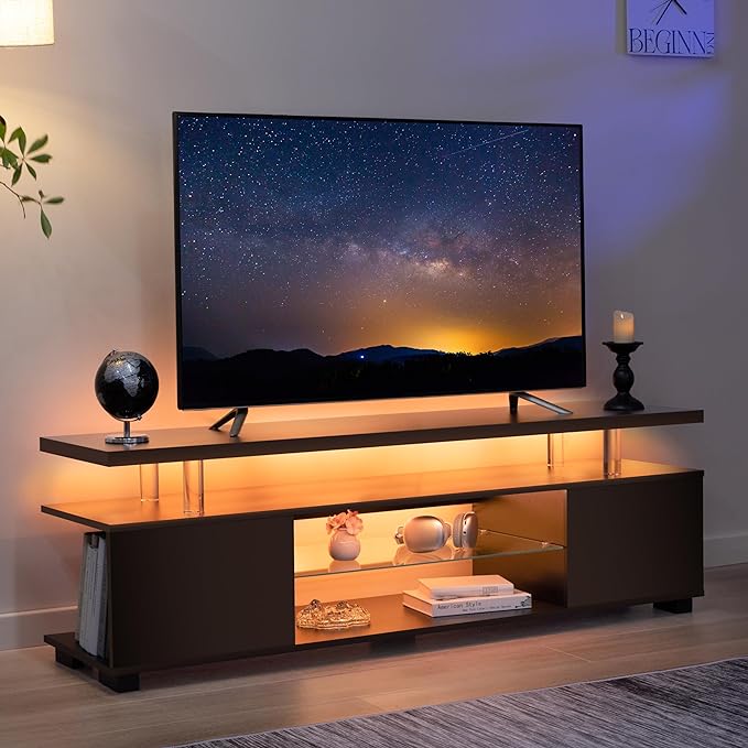 Cubehom Black TV Stand, LED TV Stand