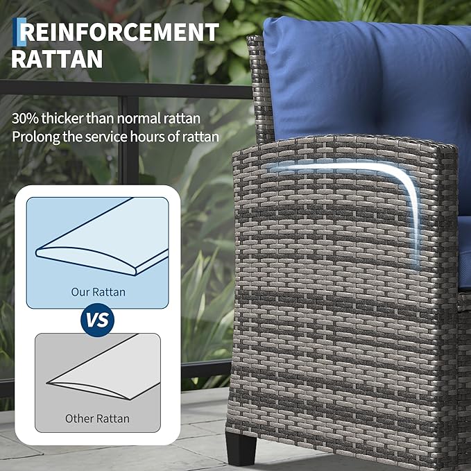 GarveeHome 3-Piece Outdoor Wicker Sofa Set, PE Rattan Patio Furniture