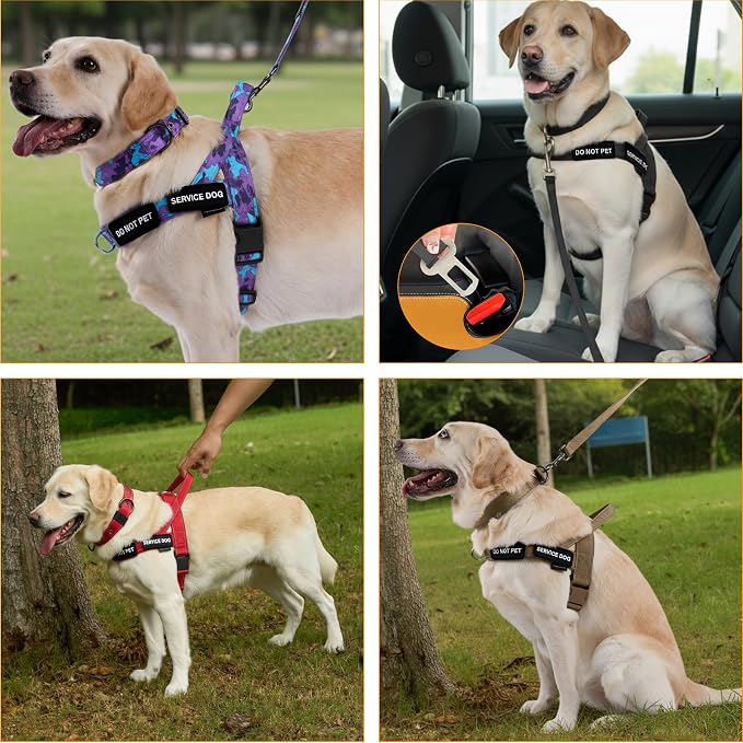 Annchwool No Pull Dog Harness,Heavy Duty Reflective Collar & Leash Set-Leash with Double Handle & Car Seatbelt Clip-Easy Control for Walking Training Medium Large Size Dogs(Brown,L)
