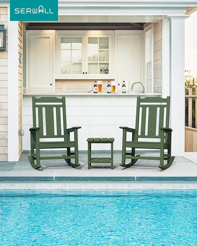 SERWALL Oversized Rocking Chair Set of 2 Outdoor, HDPE Outdoor Rocking Chair