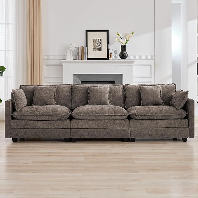 111'' Sectional Cloud Deep Seat Couch, Modern Comfy Chenille Modular Sectional