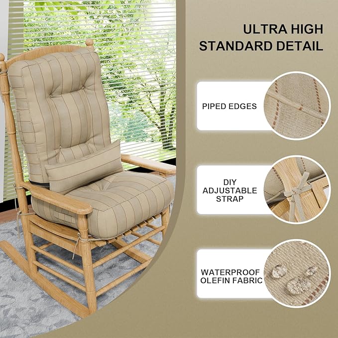 Rocking Chair Cushions with Pillow, Waterproof and Fade-Resistant Thicken