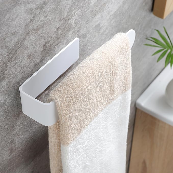Taozun White Towel Rack, Self Adhesive Hand Towel Holder Towel Ring, Stainless