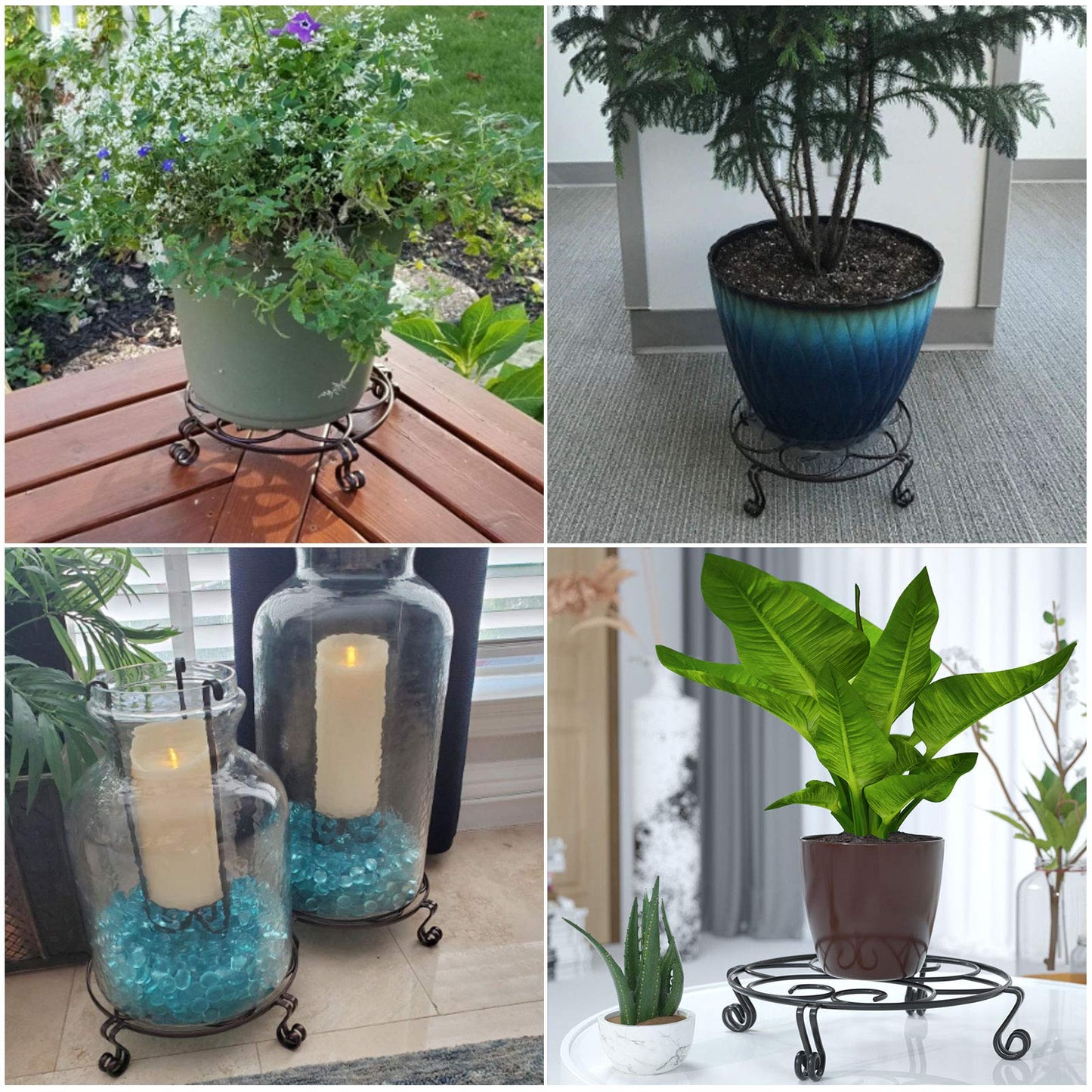Yimobra Original Patented Plant Stand for Flower Pot Heavy Duty Potted Holder Indoor Outdoor, Metal Rustproof Iron Garden Container Round Supports Rack for Planter, Brown, 11.8 Inches