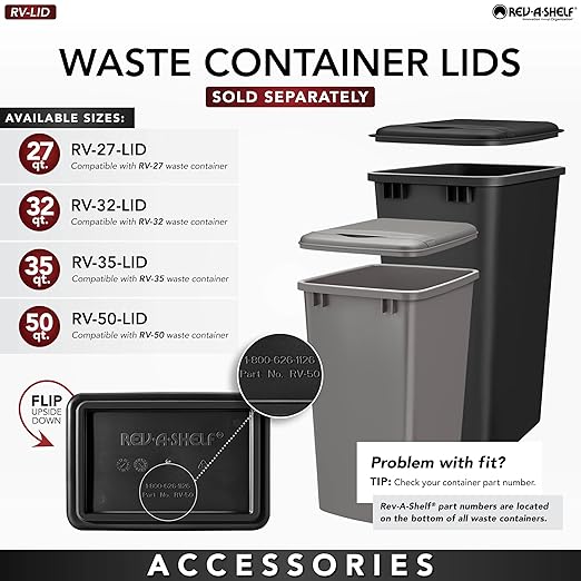 Rev-A-Shelf Steel Double Pullout Waste Container with Soft-Close, 35 Quart, Black - Sliding Garbage Bin System with Dual Trash Can for 18" Home Kitchen Base Cabinet, 53WC-1835SCDM-218