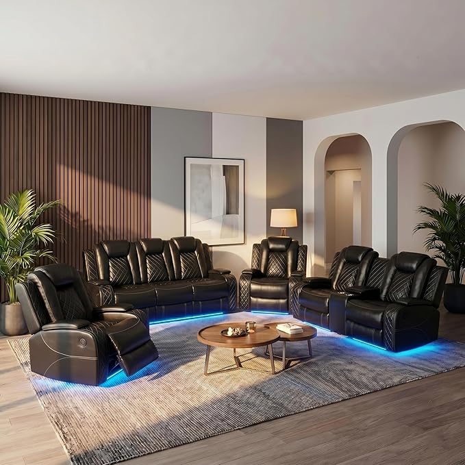 4-Piece Leather Power Recliner Sofa Set