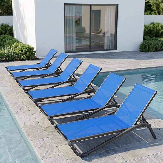 Patio Chaise Lounge Chairs Set of 6, All-Weather Aluminum Pool Loungers