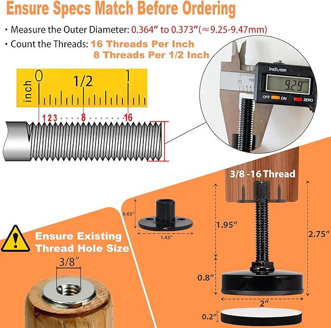 NEWBYTEK 3/8-16 Adjustable Leveling Feet Heavy Duty