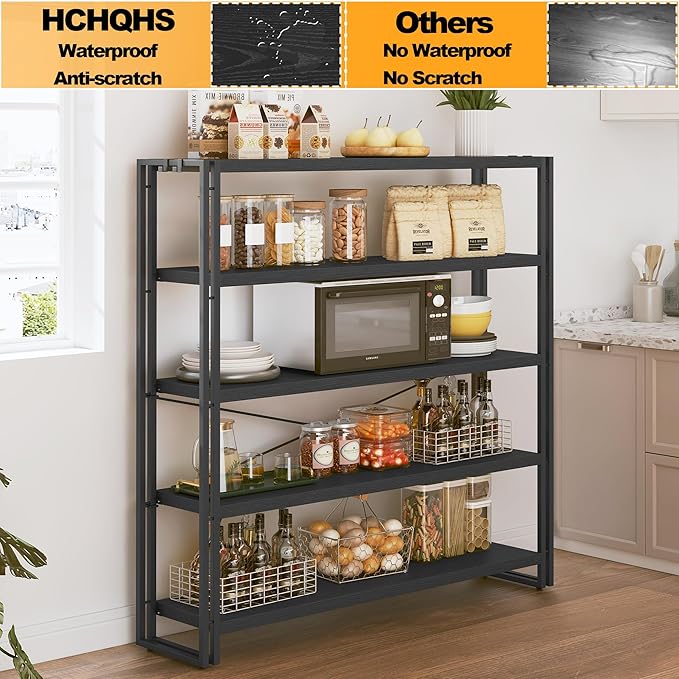 HCHQHS Bookshelf, 5-Tier Industrial Bookcase, Freestanding Tall Bookshelves