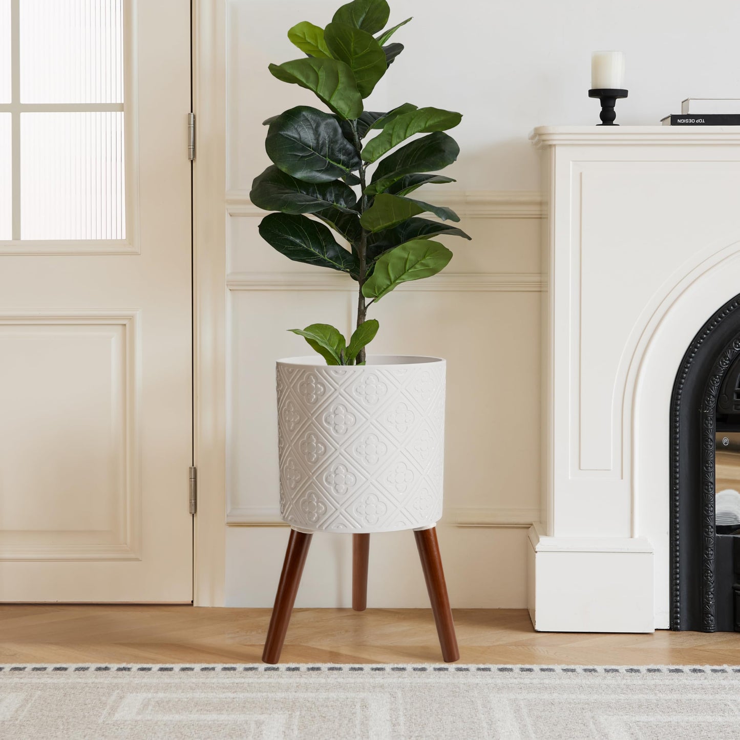 nacltlo 12 Inch Planter with Stand, Planter for Indoor Plants, Modern Large Flower Planter Pot with Drainage Holes for Outdoor,Matte White