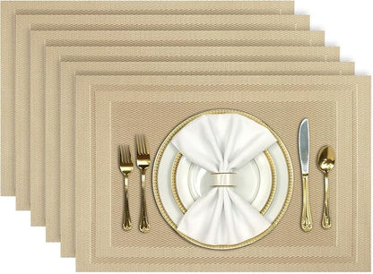 Aofmee Placemats Set of 6, Washable PVC Place Mats, Heat Resistant Non-Slip Table Mats, Woven Vinyl Plastic Placemats for Dining Table Decor, Stain Resistant Kitchen Table Placemats, Easy to Clean