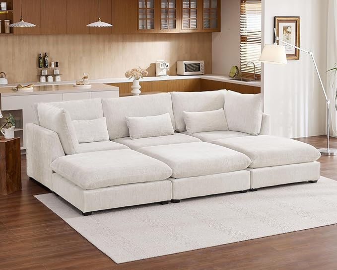 115" Oversized Chenille Couch Modular Sectional Sofa, Washable Cloud Couch