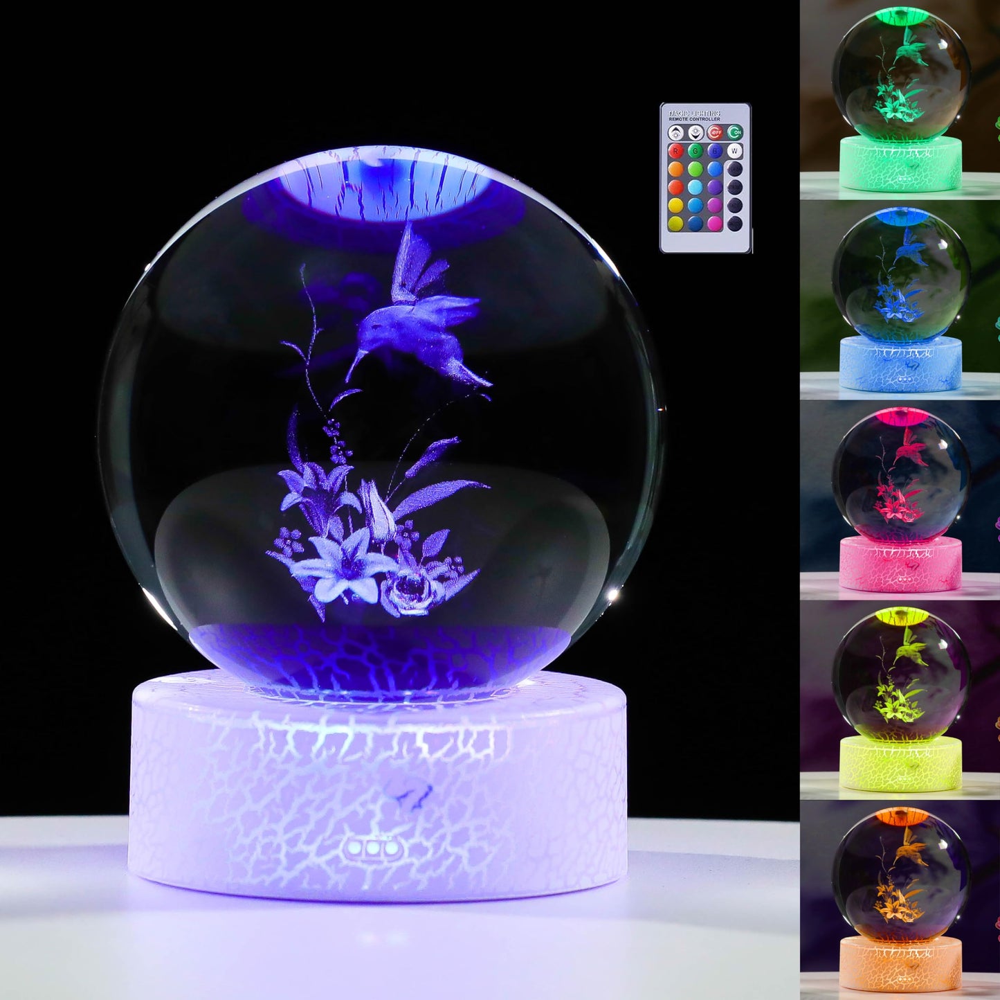 3D Hummingbird Gifts For Women with Lliy Crystals Ball - Hummingbird Figurines Decor Glass Animals Figurine Hummingbird Stuff for Room Birthday for Best Friend Lovers Keepsake Paperweight