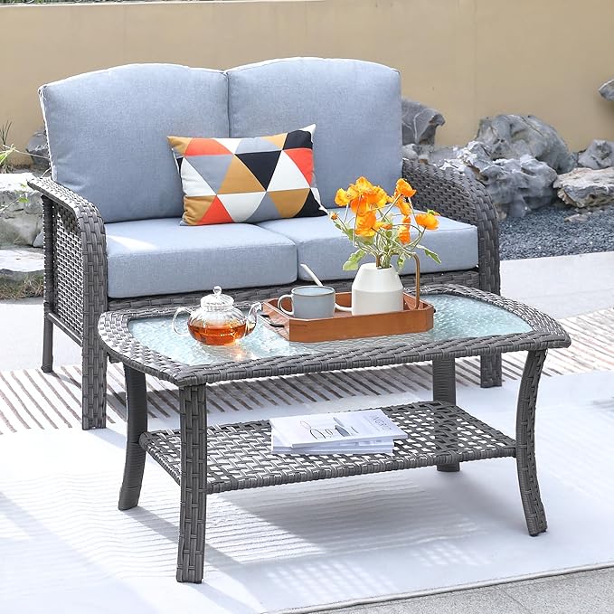 ovios 2-Piece Patio Furniture Set, Outdoor Wicker Sofa