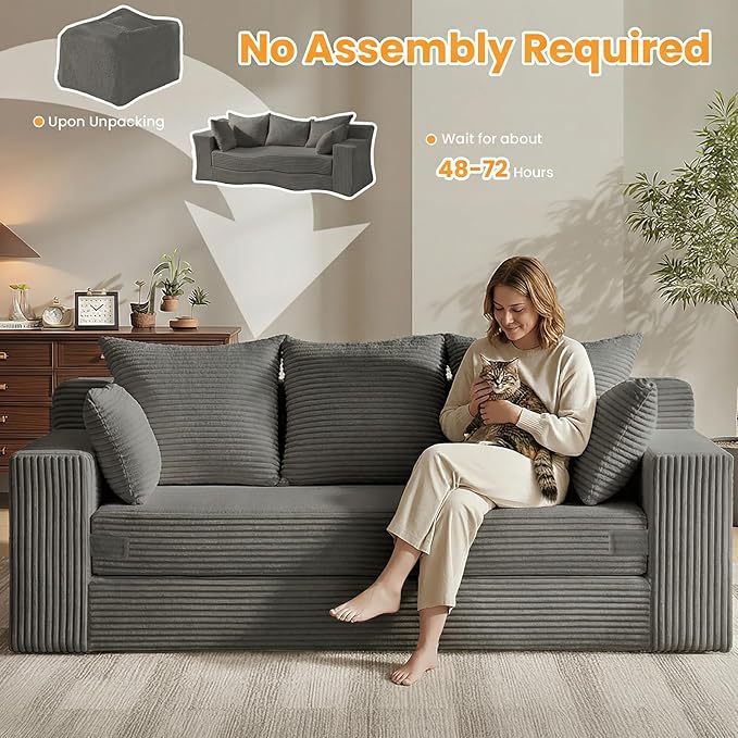 Oversized Boneless Loveseat, 3 Seater Pull Out Convertible Sofa Bed