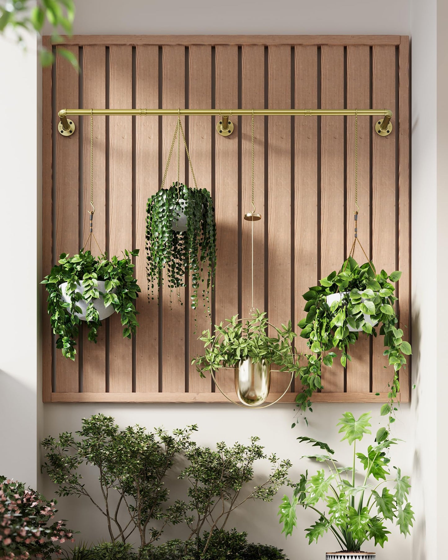 SOFITORG Plant Haning Rod, Hanging Planters for Indoor Plants with 6 Chains, Wall Plant Hanging Bar for Window Celling, 65.7 Inch, Metal Gold, Pots Not Included
