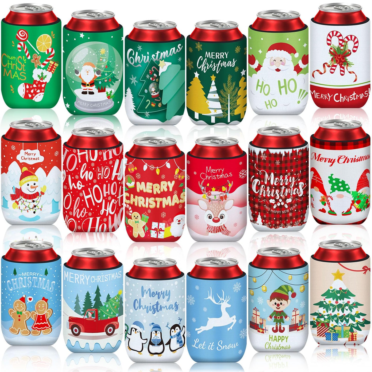 SEPGLITTER 18 Pcs Christmas Can Cooler Sleeves Xmas Beer Drink Cover