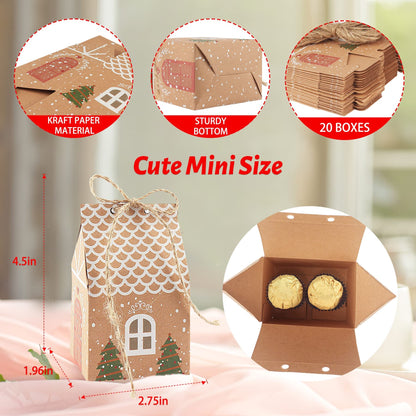 ANCIENTPWR 20 Christmas Candies Treats Boxes for Gift Giving Small Kraft Paper Goodie Bags for Kids with Xmas Tree for Party Favor