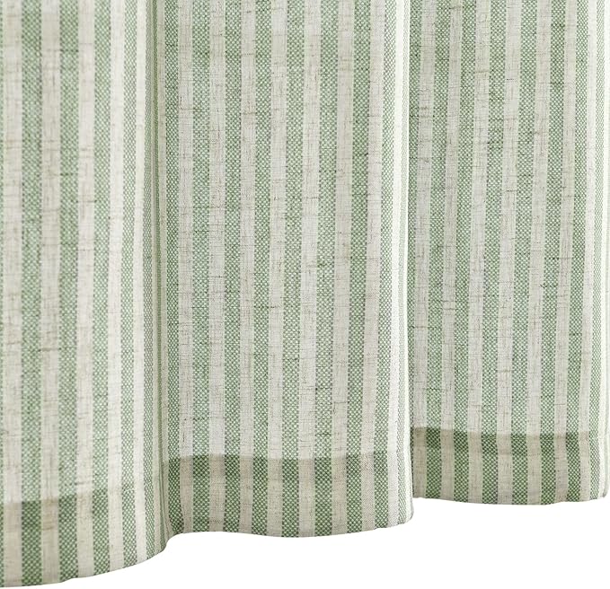 jinchan Tab Top Linen Kitchen Curtains 36 Inches Striped Tier Curtains Farmhouse Modern Cafe Style Small Window Treatments Airy Light Filtering Rod Pocket for Living Room Bathroom 2 Panels Sage Green