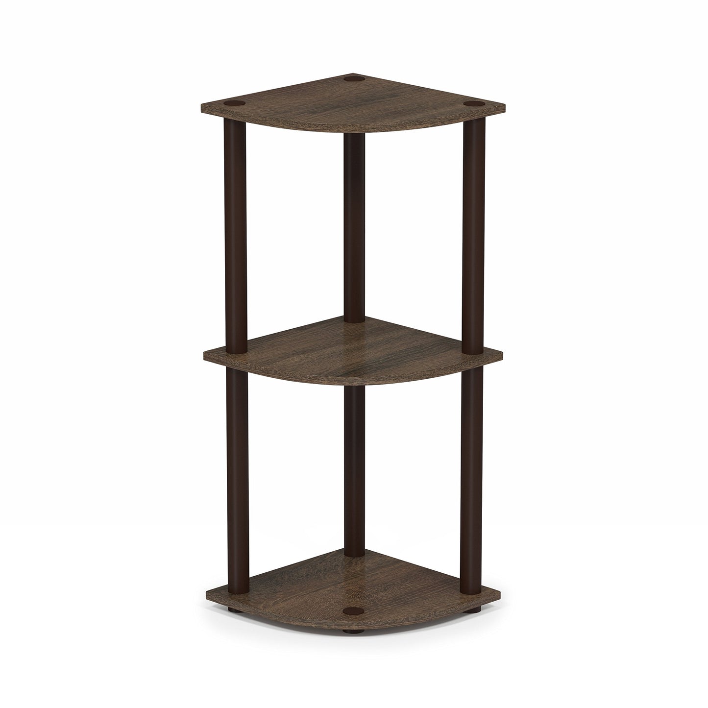 Furinno TURN-N-TUBE Corner Shelf, 3-Tier Corner Bookshelf, Display Storage Shelves with Open Shelves, for Organization and Storage, Living Room, Home Office, Garage, Walnut