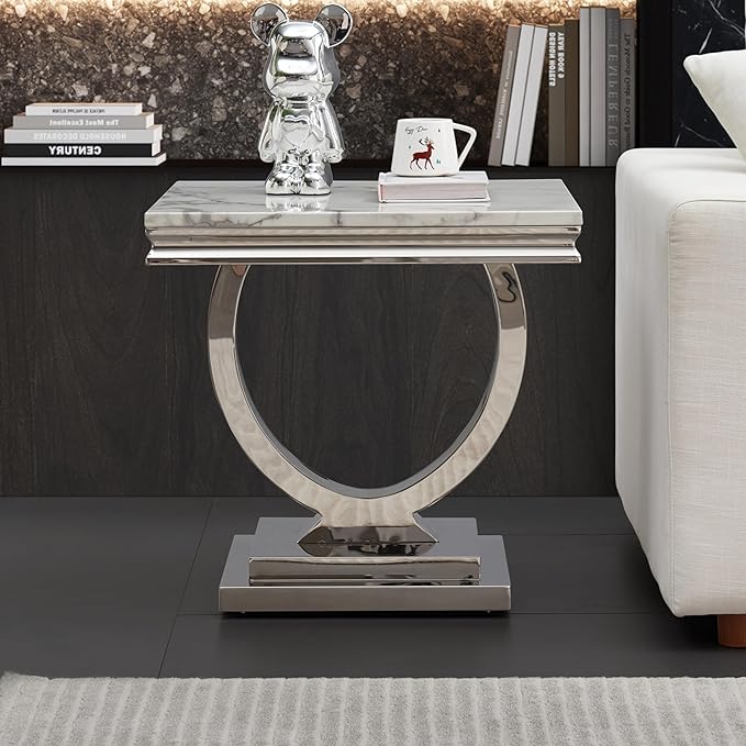 Henf Marble End Table Modern White Faux Marble Sofa Side Table