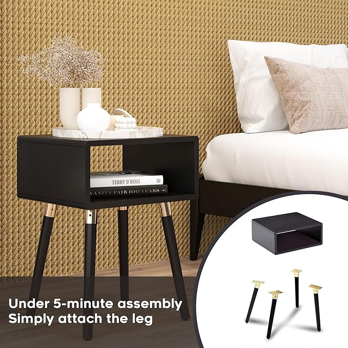 Bme Dinkee Solid Wood Nightstand, Fully Assembled, Without Drawer